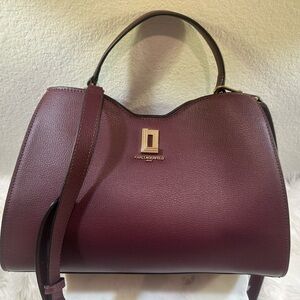 Karl Lagerfeld Paris Raisin Structured Satchel – Gold Logo Crossbody NWT